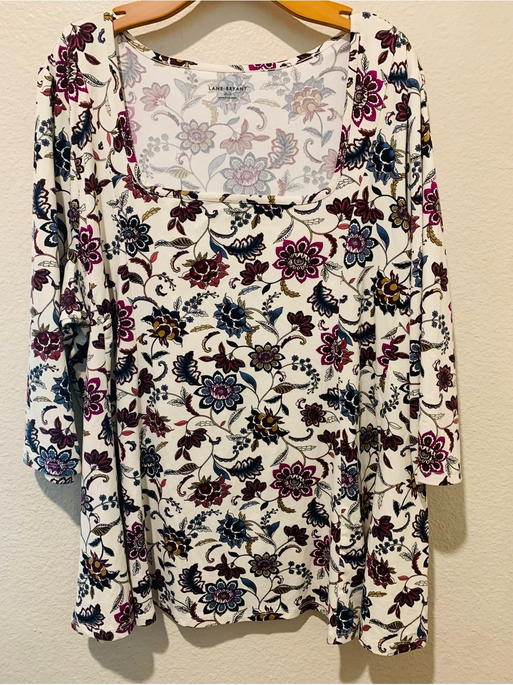 Lane Bryant Cream Floral Square-Neck Tunic with Pink & Blue Accents
